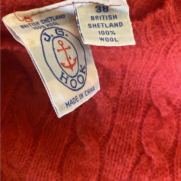 VTG British Shetland Wool Sweater Size 38 Cable Knit red orange J.G. Hook - Picture 3 of 8